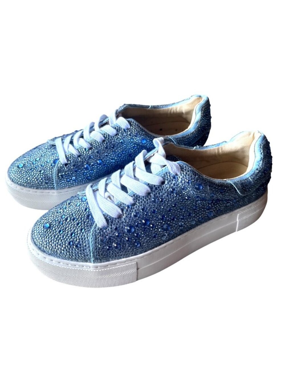 Betsey Johnson Sidny Blue Rhinestone Platform Sneakers Size 7.5 Bling Glam Shoes